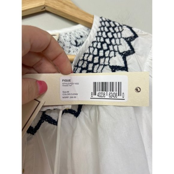 NWT Figue Poplin Embroidered Tassel Corded Frankie Top Clean White Size: Medium - Picture 7 of 10
